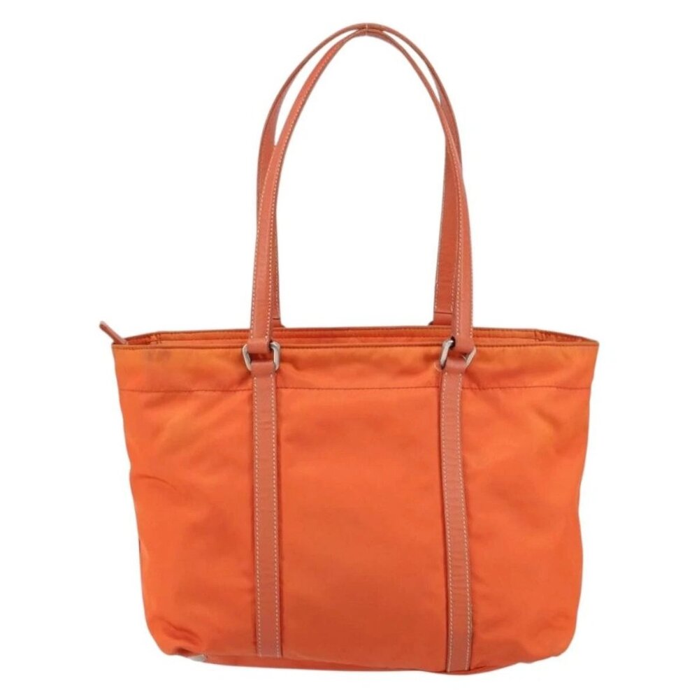 PRADA Tote Bag Nylon Leather Orange Silver Auth gh1423 - Picture 3 of 15